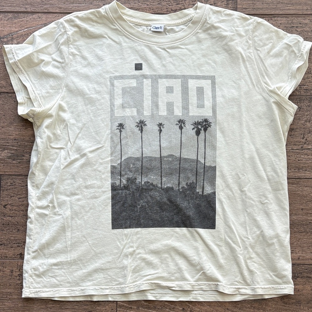 Clare V Cream Short Sleeve 'CIAO' Graphic Tee